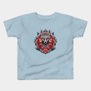 Cartoon Of A Gray Fox With Delaware State Blossom Kids T-Shirt